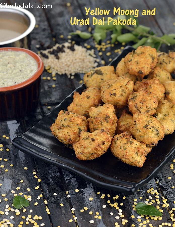 Yellow Moong And Urad Dal Pakoda Recipe | Tarla Dalal