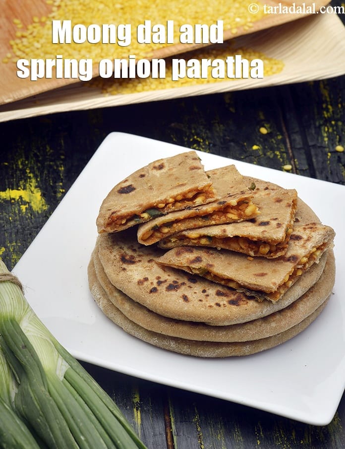 Moong dal and spring onion paratha recipe | Indian moong dal stuffed paratha | healthy moong dal paratha | | Tarla Dalal