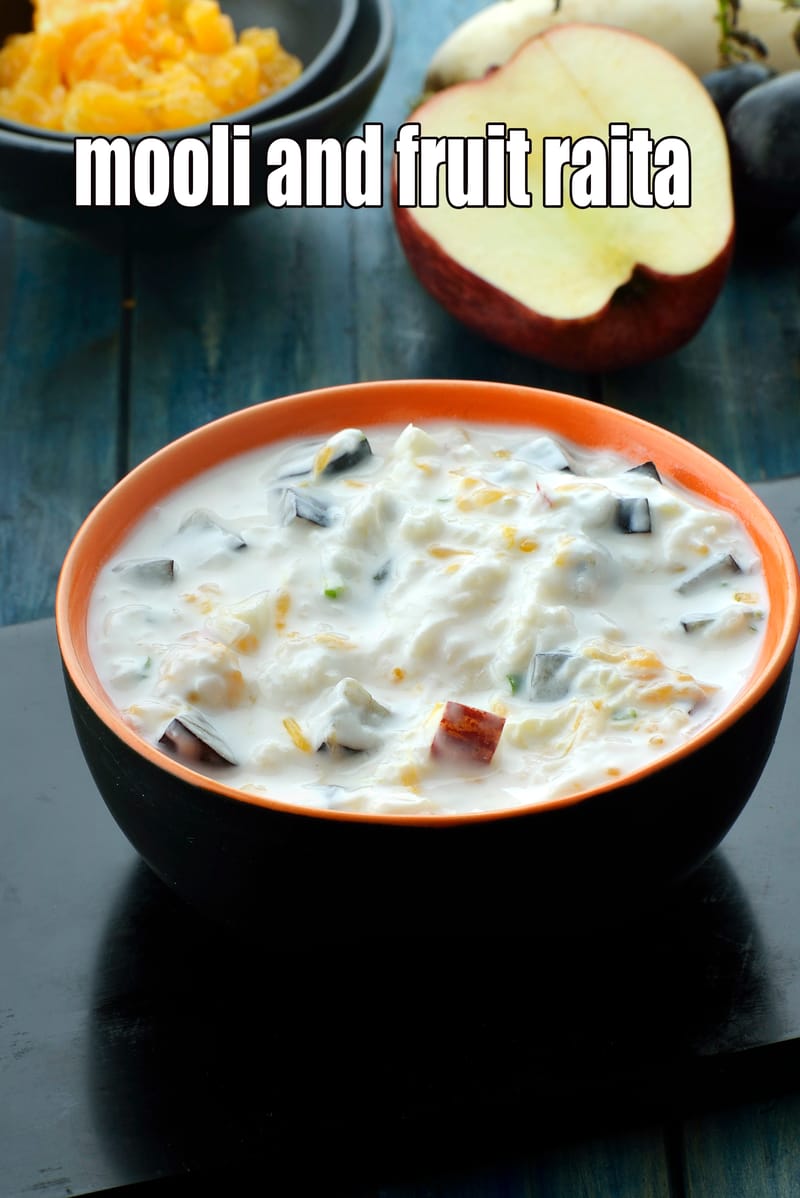 Mooli and fruit raita recipe | spiced yogurt raita with radish | healthy mooli fruit raita | | Tarla Dalal