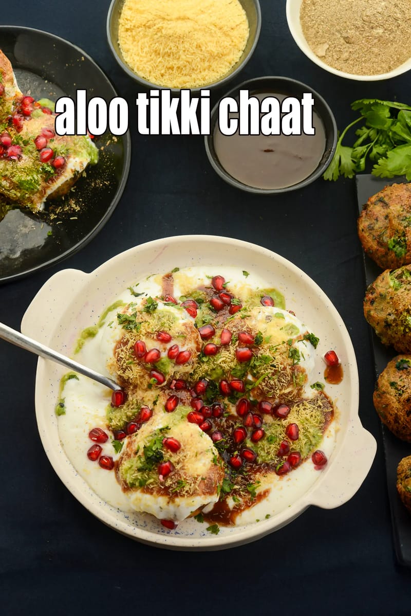 Aloo Tikki Chaat Recipe (Delhi Style Aloo Tikki Chaat) | Tarla Dalal