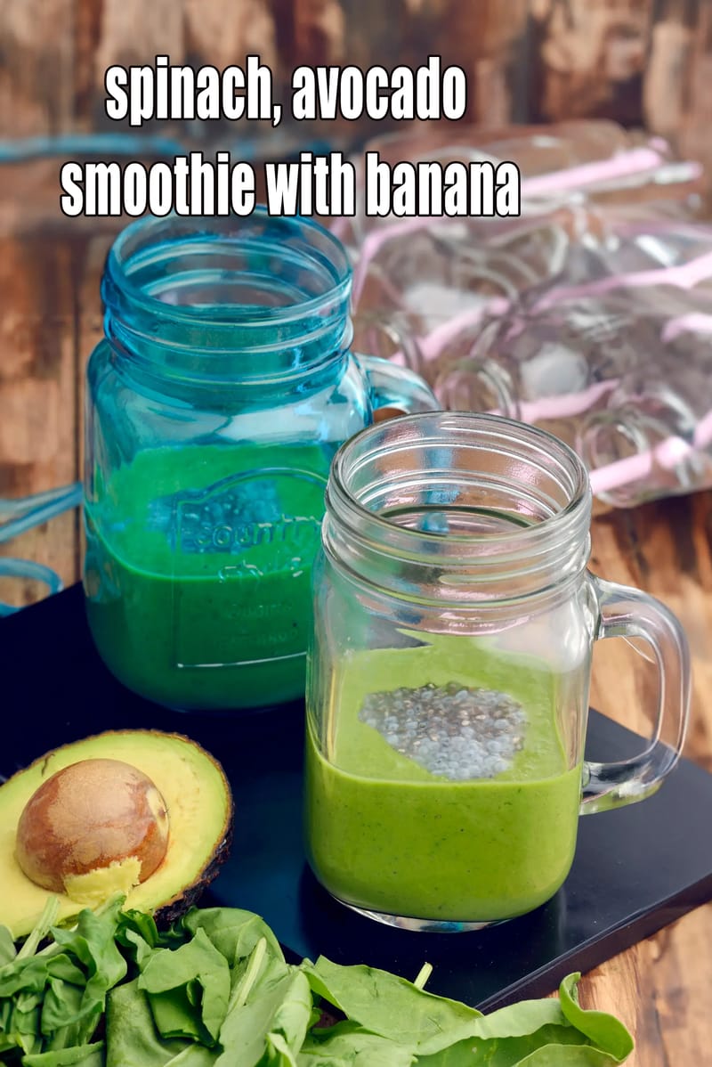 Spinach, avocado smoothie with banana recipe | healthy palak basil banana smoothie | avocado smoothie with coconut milk and basil | | Tarla Dalal