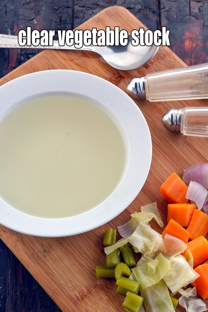 Clear vegetable stock recipe | clear vegetable stock for soups | how to make clear vegetable stock | vegetable stock for Chinese dishes | | Tarla Dalal