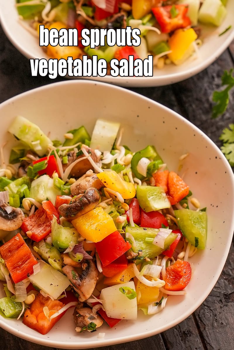 Bean sprouts vegetable salad recipe | bean sprouts dill and capsicum salad | healthy bean sprouts mushroom and cucumber salad | | Tarla Dalal