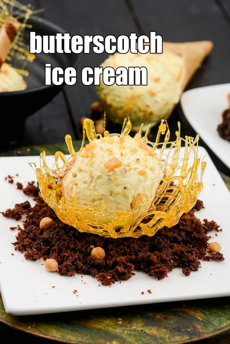 Butterscotch ice cream recipe, 2 ways | Indian butterscotch ice cream with whipped cream | homemade butterscotch ice cream | | Tarla Dalal