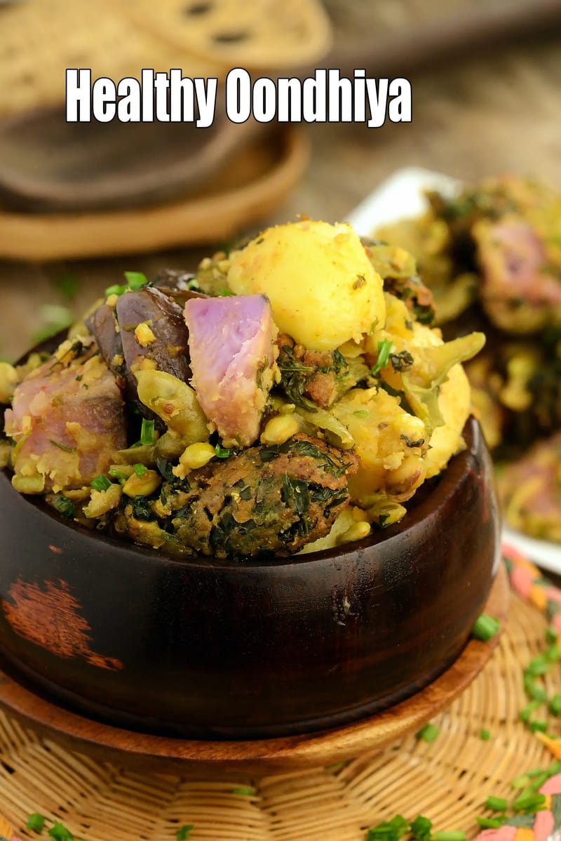 Healthy Oondhiya recipe | Undhiyu | Undhiyu with baked muthias, less oil | | Tarla Dalal