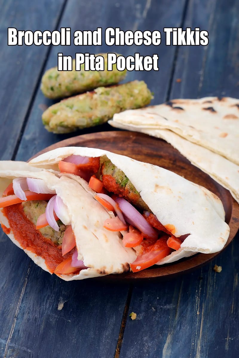 Broccoli and Cheese Tikkis in Pita Pocket | Vegetable Tikki Pita Wraps |  Pita Pockets with Broccoli & Cheese Tikki Filling | | Tarla Dalal