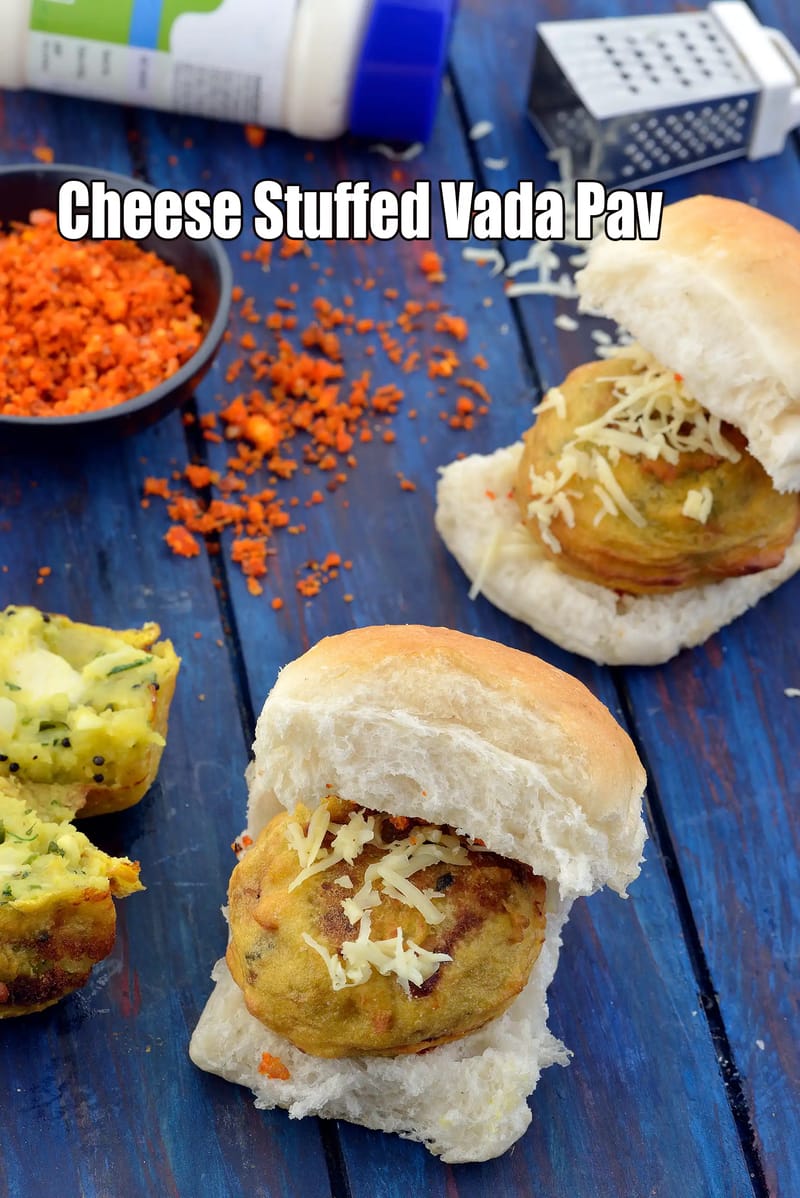 Cheese Stuffed Vada Pav recipe | Mumbai Cheese Vada Pav |  Cheesy Vada Pav | | Tarla Dalal