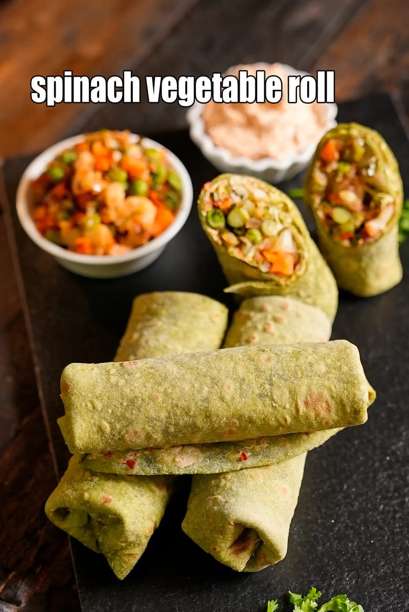 Spinach vegetable roll recipe | Indian style vegetable spinach wrap | healthy palak vegetable roll | | Tarla Dalal