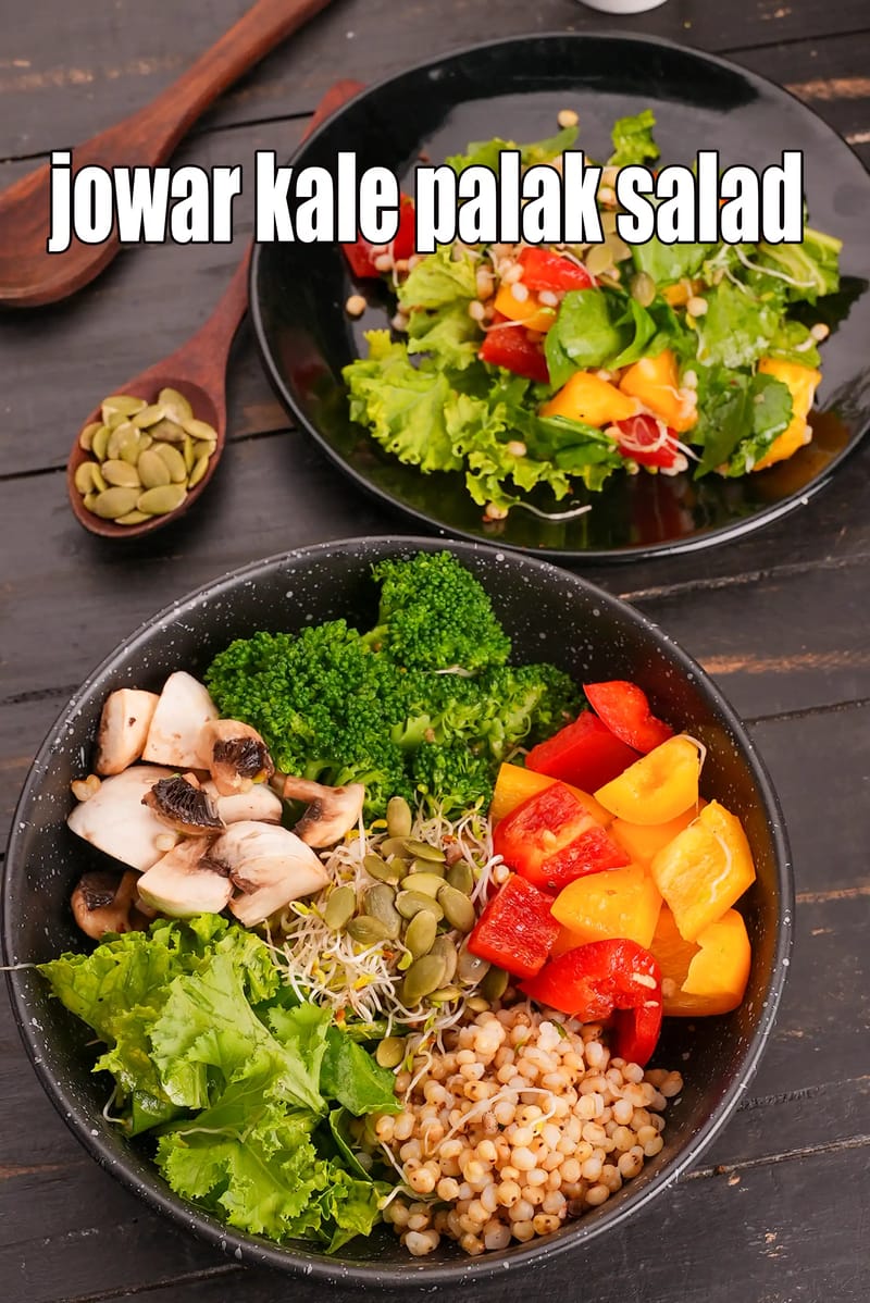 Jowar kale palak salad recipe | spinach, capsicum, alfalfa sprouts salad | healthy jowar vegetable salad | | Tarla Dalal