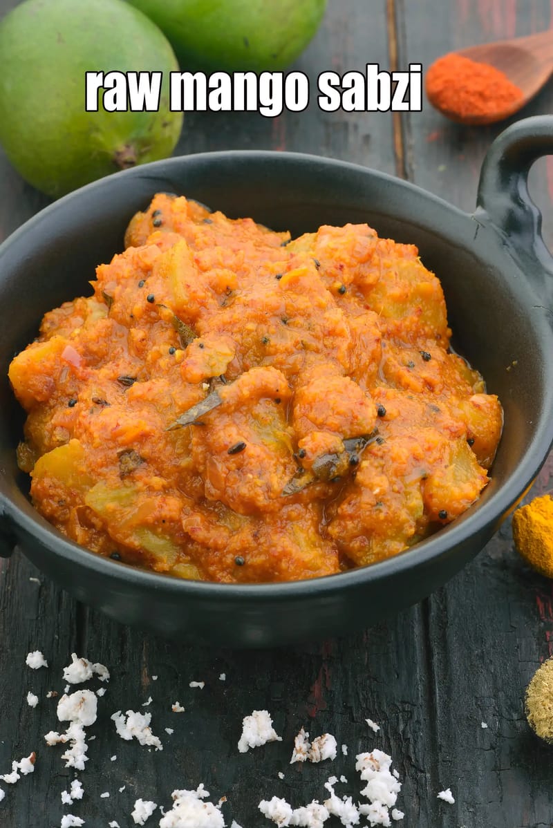 Raw mango sabzi recipe | raw mango curry | kacche aam ki sabzi | raw mango onion sabzi | keri nu shaak | | Tarla Dalal