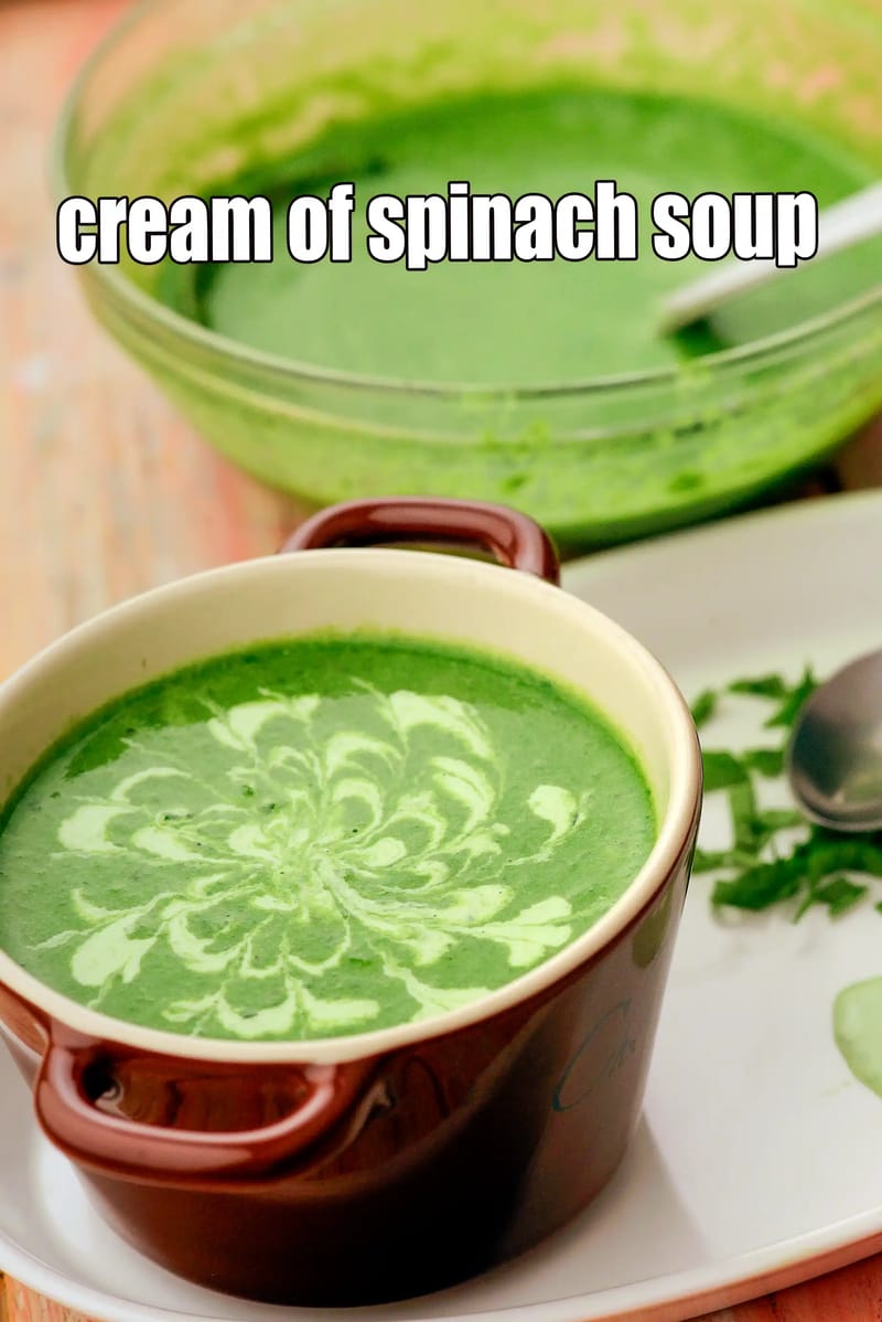 Cream of spinach soup recipe | cream of palak soup richened with white sauce | Indian restaurant style cream of spinach soup | | Tarla Dalal
