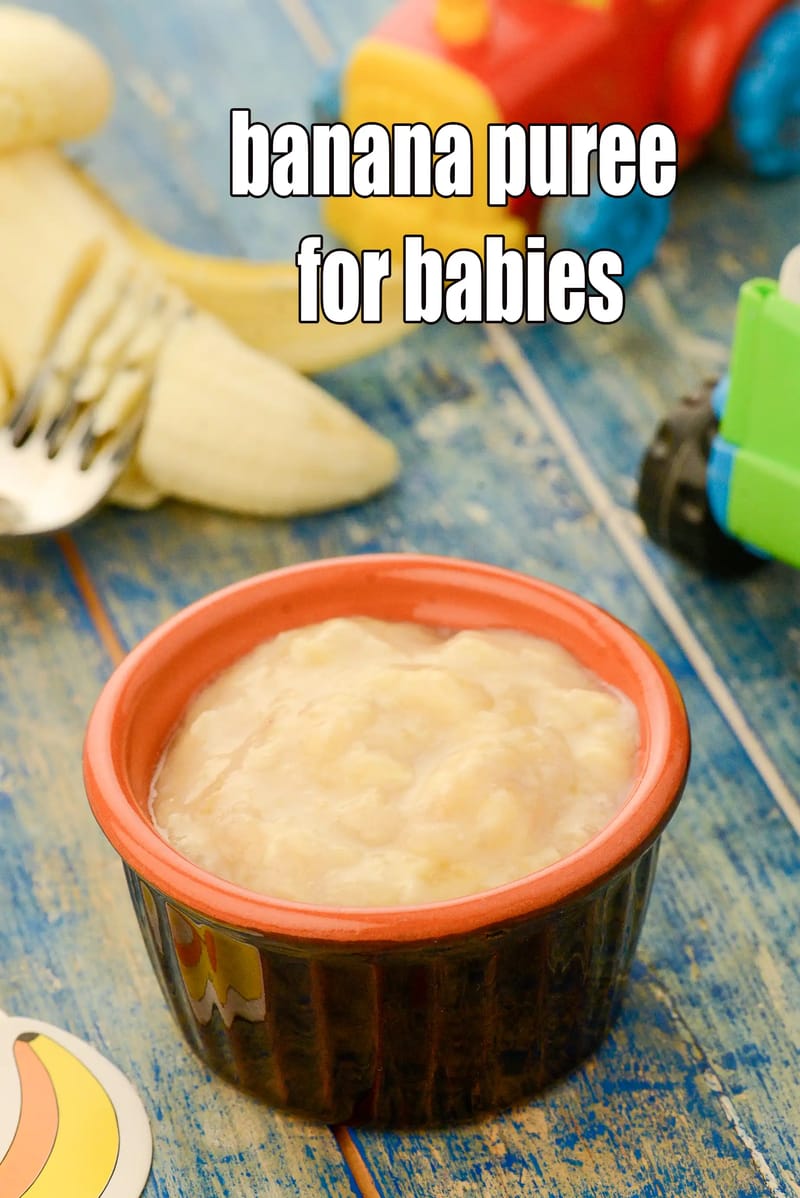Banana puree for babies | how to make banana puree for babies | banana puree for 6 month old baby | mashed banana for babies | | Tarla Dalal