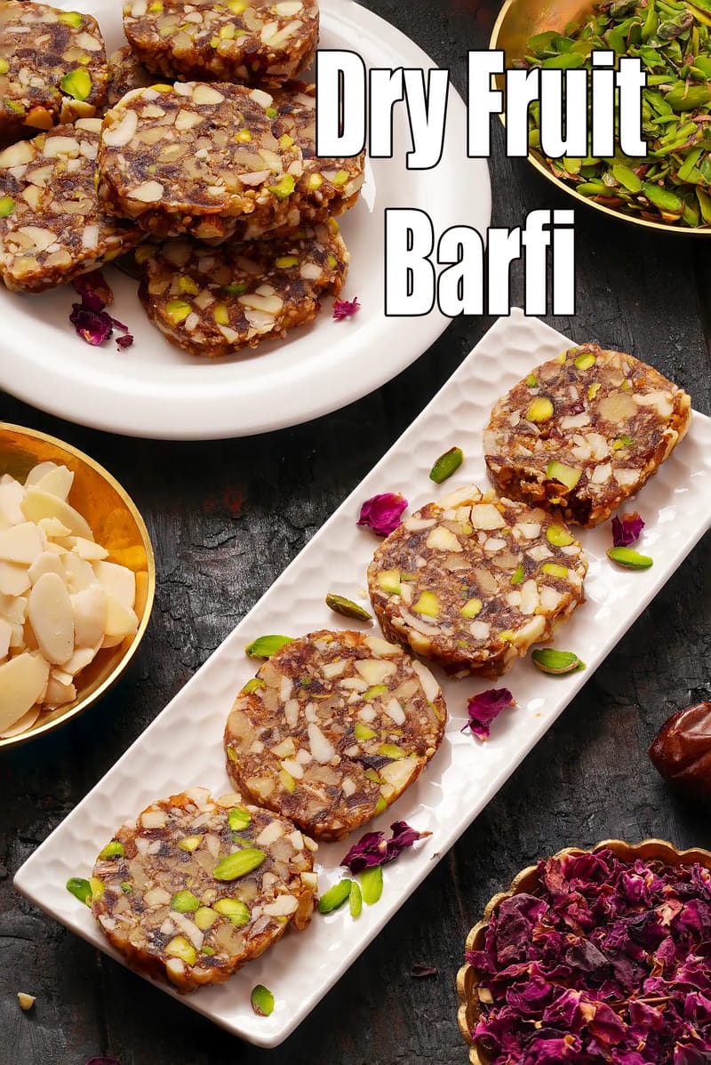 Dry fruit barfi recipe | healthy coconut dry fruit barfi | no sugar dry fruit bars | | Tarla Dalal