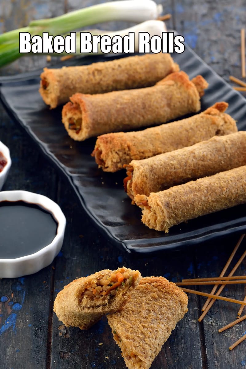 Baked bread rolls recipe | veggie stuffed Indian bread rolls | no fry bread rolls | | Tarla Dalal