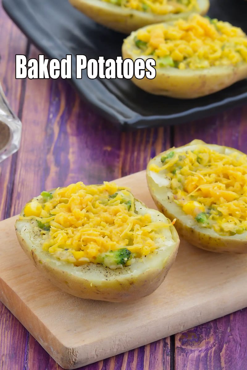 Baked Potatoes |  Masala Veg Stuffed Potatoes |  microwave Cheesy Stuffed baked potatoes | | Tarla Dalal