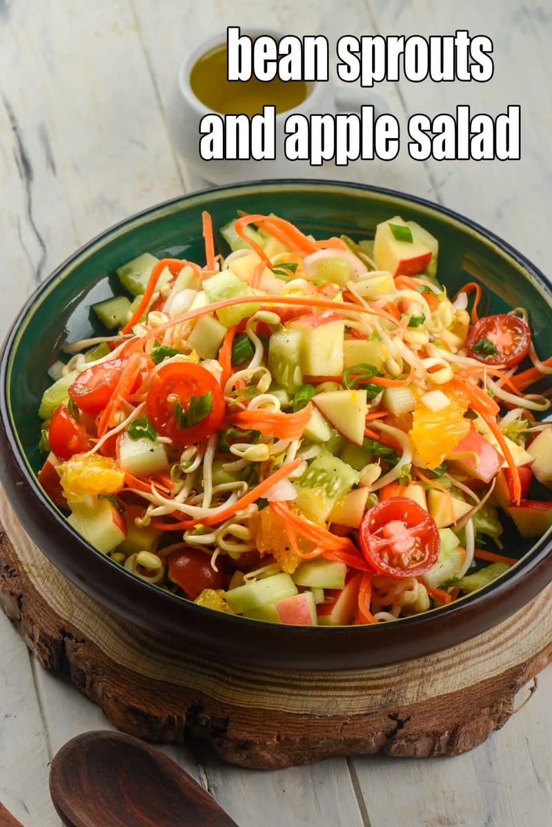 Bean sprouts and apple salad recipe | tomato sprouts carrot salad for diabetics, heart, pcos, weight loss | Indian  sprouts, fruits and vegetable salad | | Tarla Dalal
