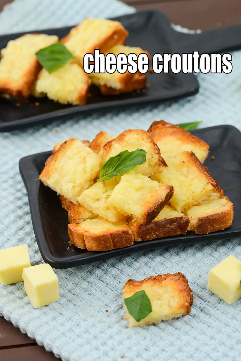 Cheese croutons recipe | Indian cheesy croutons | baked cheese croutons for soup | homemade cheese croutons | | Tarla Dalal