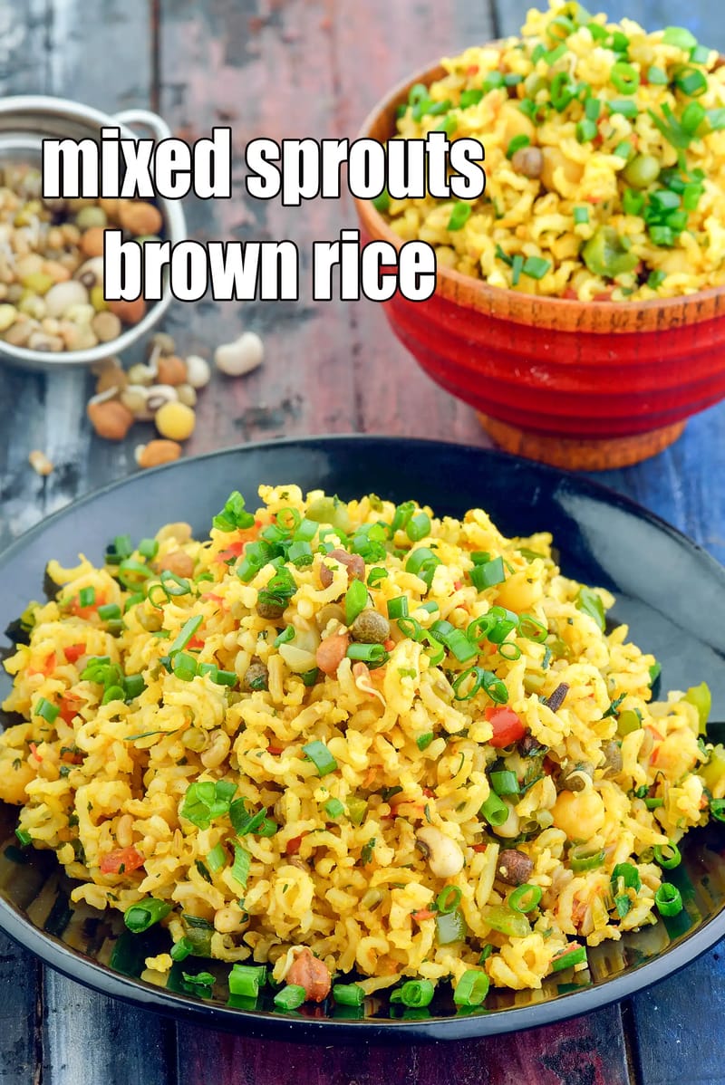 Mixed sprouts brown rice recipe | healthy sprouts pulao | healthy pulao for weight loss, pregnancy, heart health | | Tarla Dalal