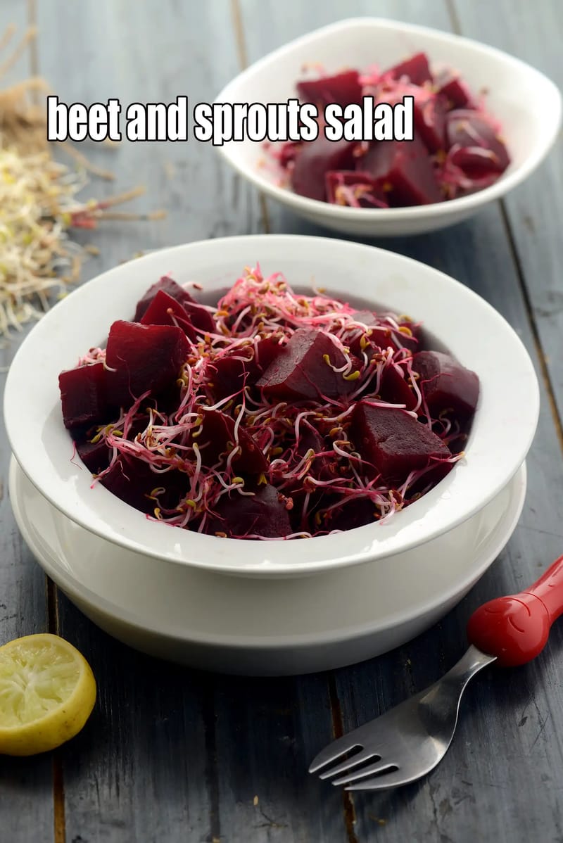 Beet and sprouts salad recipe | healthy sprouted beetroot salad good for heart, blood pressure | beetroot and alfa-alfa sprouts salad fibre, magnesium rich | | Tarla Dalal
