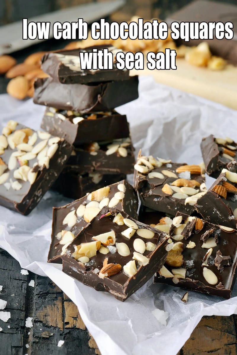 Low carb chocolate squares with sea salt recipe | keto chocolate bar | keto dark chocolate almond bars | | Tarla Dalal