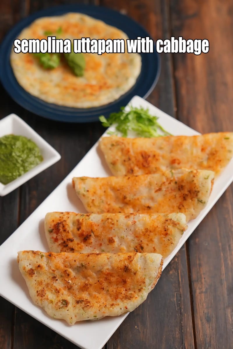 Semolina Uttapam With Cabbage Recipe | Tarla Dalal