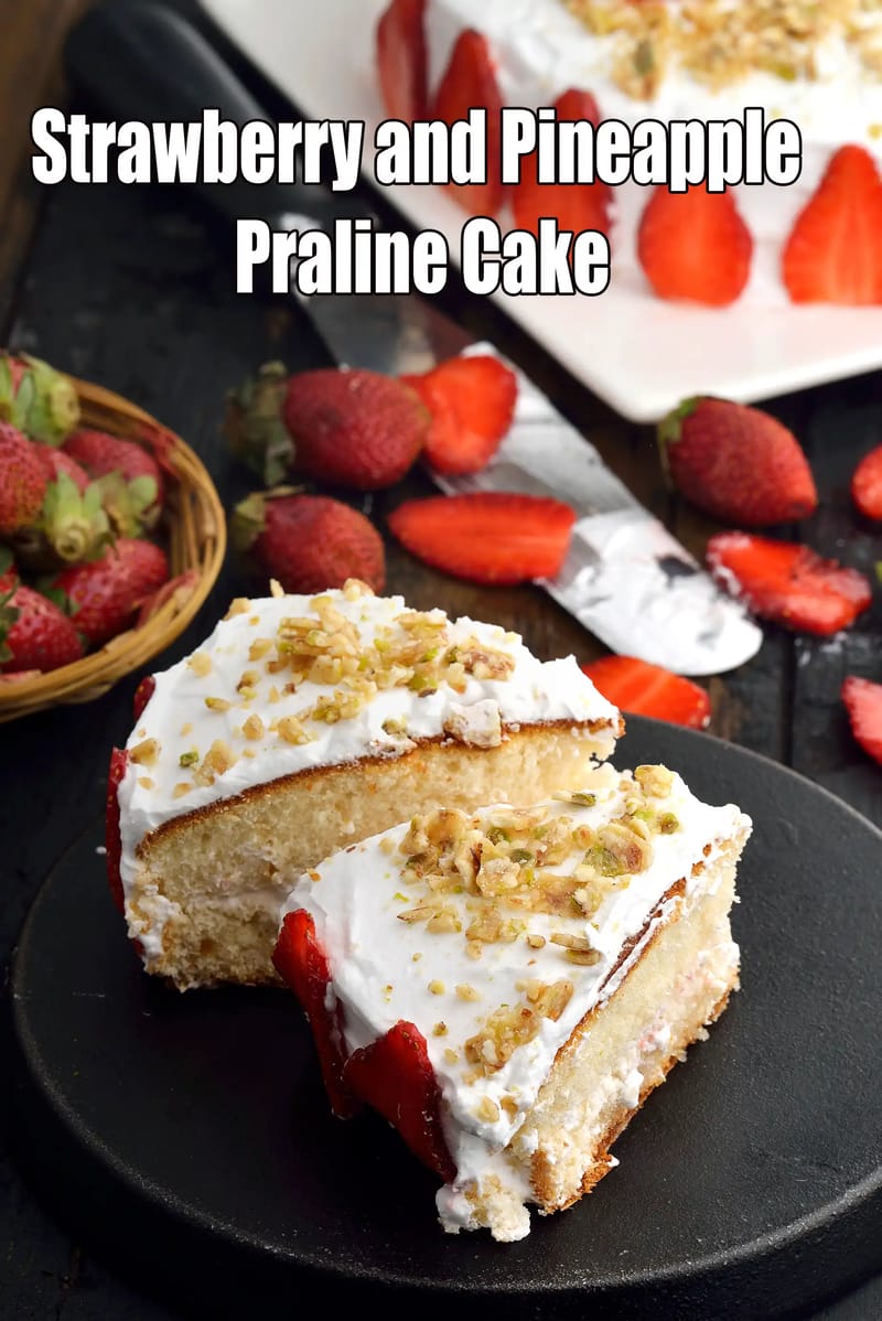 Strawberry And Pineapple Praline Cake Recipe | Tarla Dalal