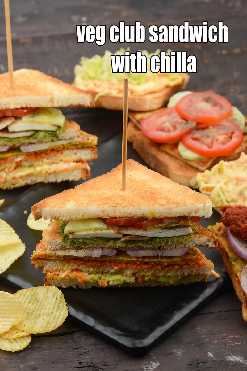 Veg club sandwich with chilla recipe | Indian veg chilla club sandwich | desi club sandwich | | Tarla Dalal