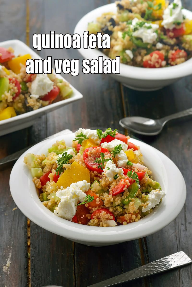 Quinoa feta and veg salad recipe | quinoa salad with feta | healthy Indian quinoa veggie salad | | Tarla Dalal