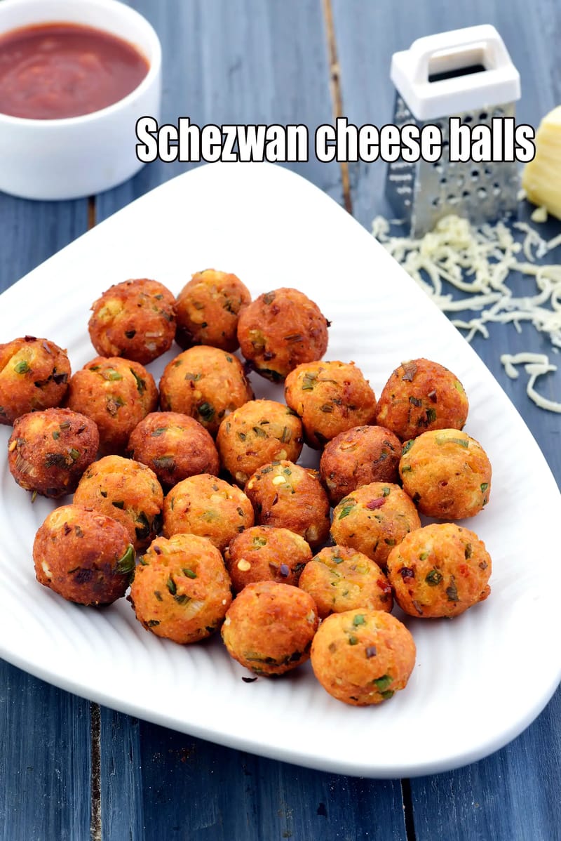 Schezwan cheese balls recipe | Indo Chinese Schezwan balls | Chinese snacks in India | Indian party starter | Tarla Dalal