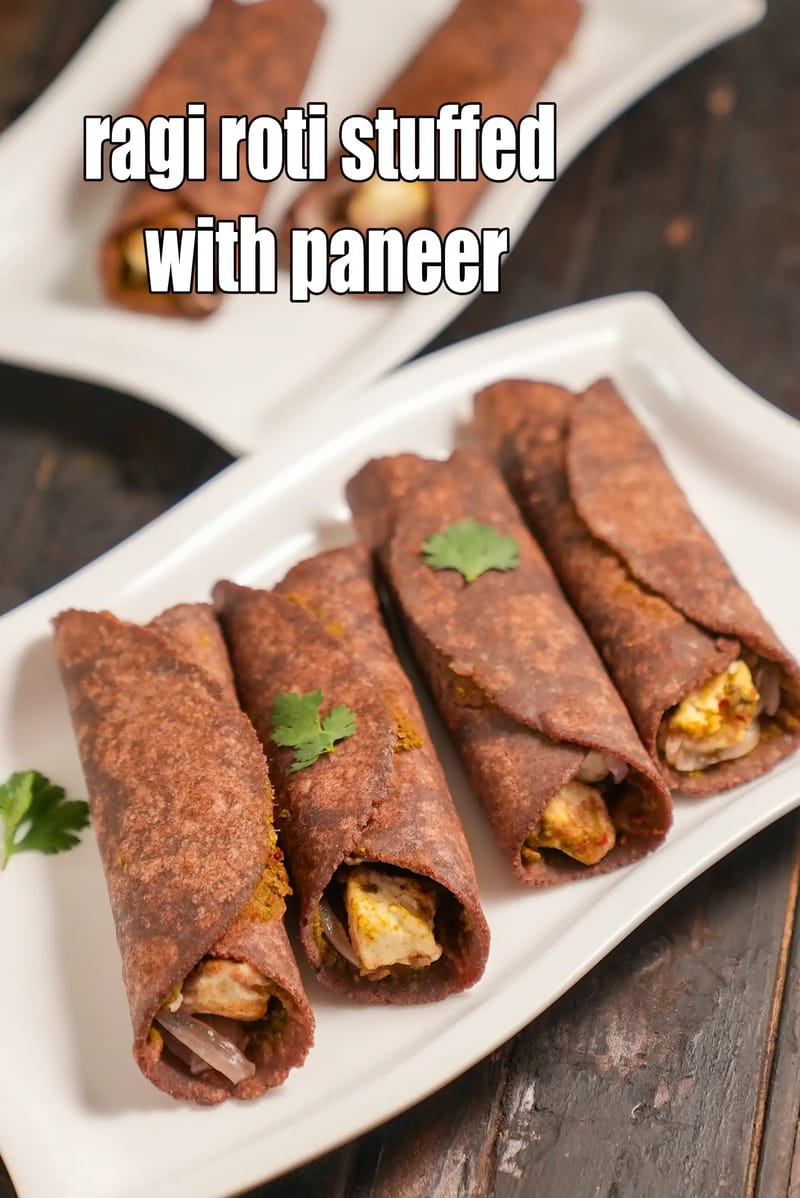 Ragi roti stuffed with paneer recipe | nachni paneer wrap | healthy red millet Indian wrap | | Tarla Dalal