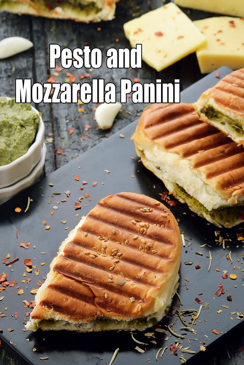 Pesto Mozzarella Panini |  grilled Indian sandwich |  mozzarella cheese panini | | Tarla Dalal