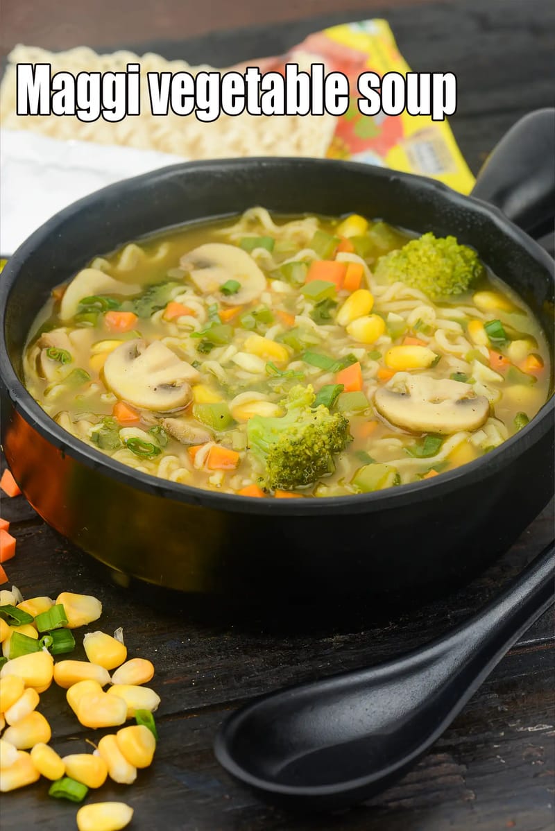Maggi Vegetable Soup Recipe (Maggi Vegetarian Nooldle Soup) | Tarla Dalal