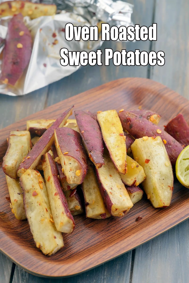 Oven roasted sweet potatoes recipe | roasted sweet potatoes for diabetics, heart, weight loss | | Tarla Dalal