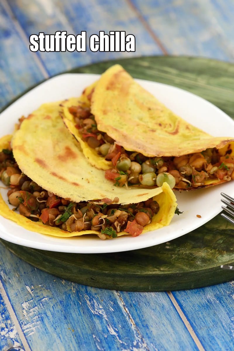 Stuffed chilla recipe | healthy sprouts stuffed besan cheela |  stuffed besan chilla for diabetes, heart | | Tarla Dalal