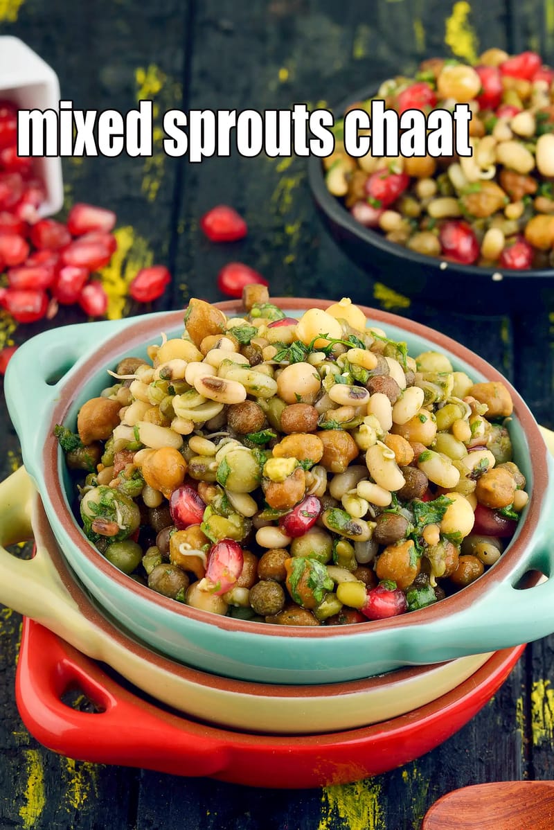 Mixed sprouts chaat | Indian sprouts chaat | boiled mixed sprouts chaat | Tarla Dalal