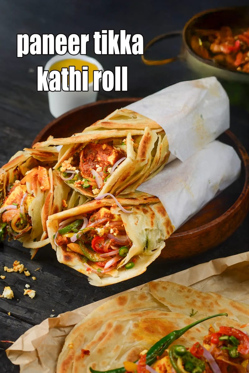 Paneer tikka kathi roll recipe | laccha paneer tikka roll | Kolkatta paneer kathi roll | Indian paneer veg kathi roll | malbar paneer tikka roll | | Tarla Dalal