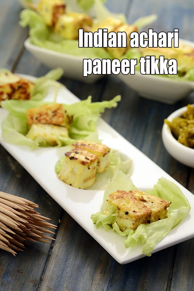 Indian achari paneer tikka recipe | Punjabi style achari paneer tikka | paneer tikka snack | healthy achari tikka | | Tarla Dalal