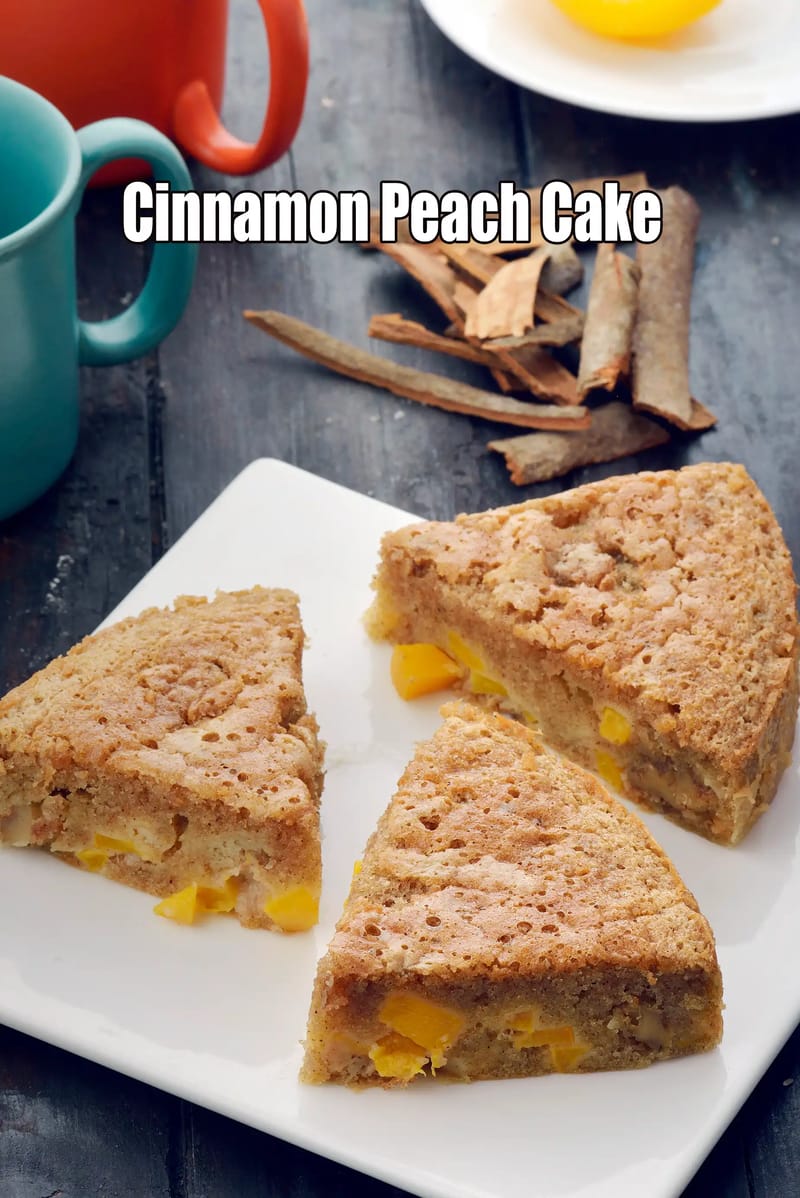 Cinnamon Peach Cake Recipe (Spiced Peach Cake) | Tarla Dalal