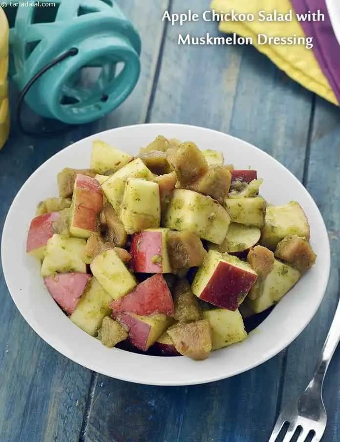 Apple Chickoo Salad With Muskmelon Dressing Recipe