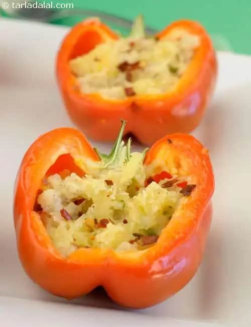 Baked Stuffed Capsicum Or How To Make Baked Stuffed Capsicum Recipe