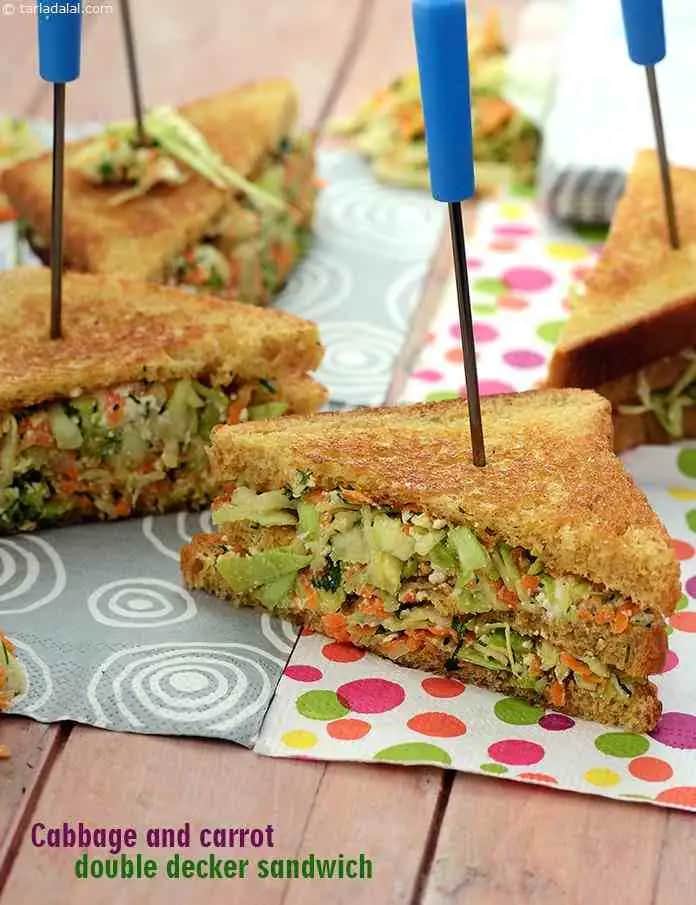 Cabbage And Carrot Double Decker Sandwich Recipe