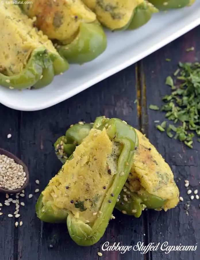 Cabbage Stuffed Capsicums Recipe (Indian Microwave Recipes)