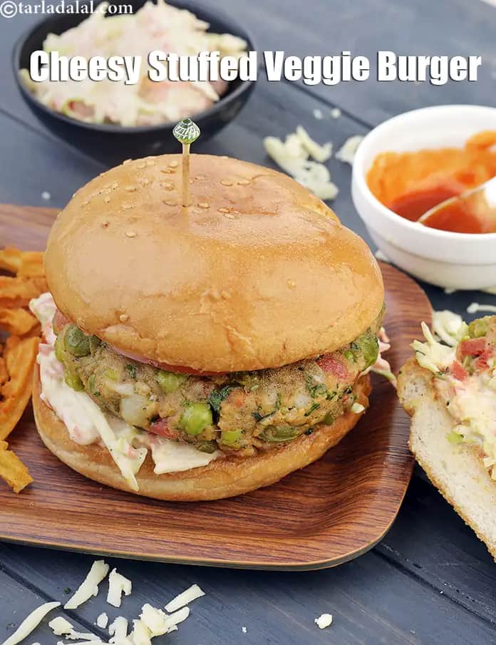 Cheesy Stuffed Veggie Burger Recipe (Cheese Burger)