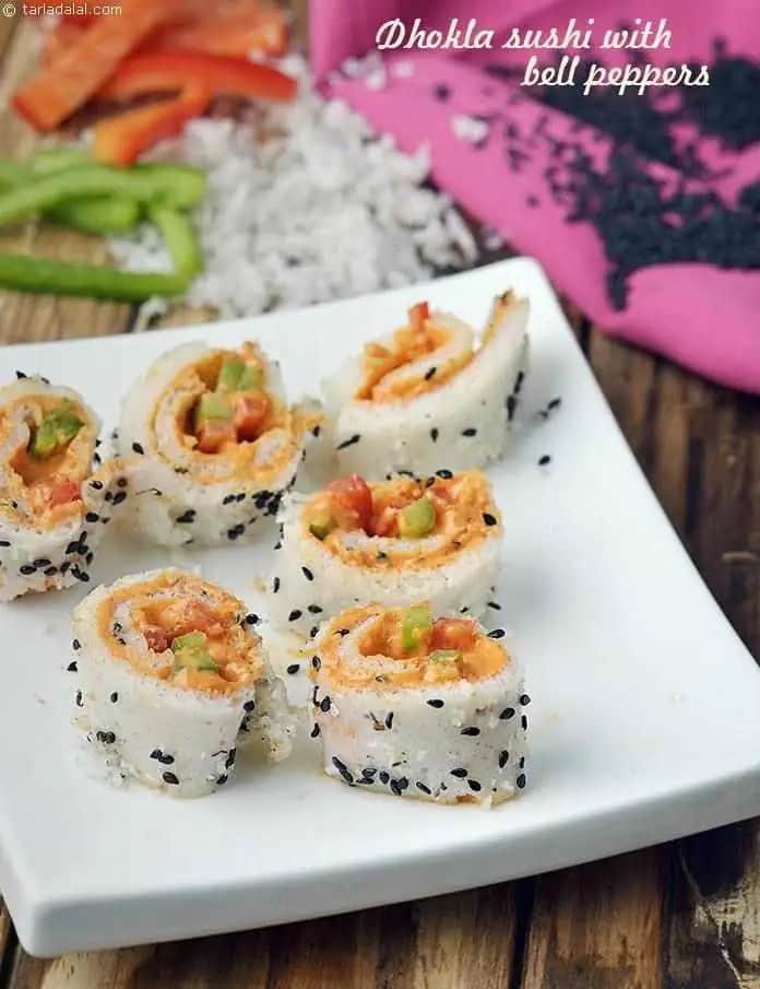 Dhokla Sushi With Bell Peppers Recipe