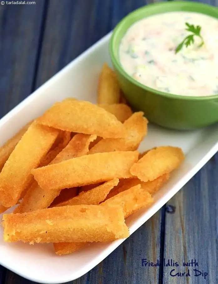 Fried Idlis With Curd Dip Recipe