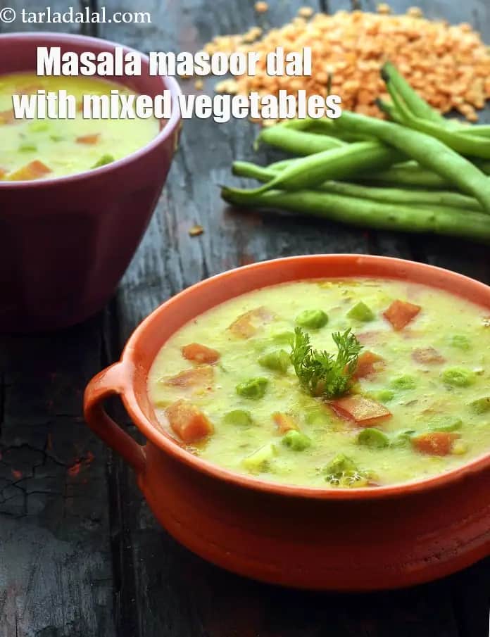 Masala Masoor Dal With Mixed Vegetables Recipe