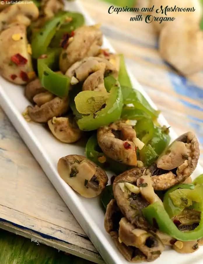 Capsicum And Mushrooms With Oregano Recipe (Gourmet Recipes)
