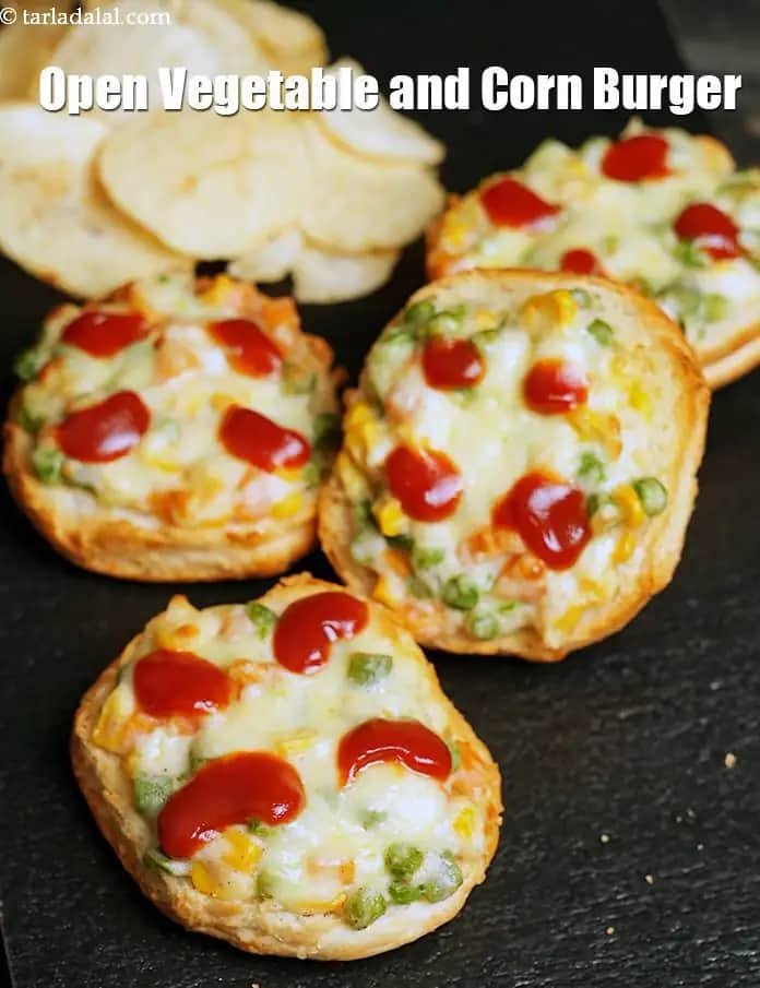 Open Vegetable And Corn Burger Recipe