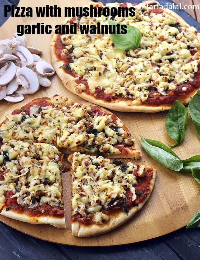 Pizza With Mushrooms Garlic And Walnuts Recipe