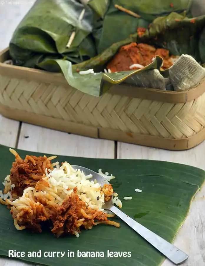 Rice And Curry In Banana Leaves Recipe (Banana Leaf Rice)